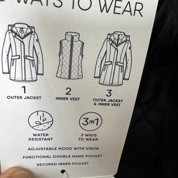 NWT NEW LANDS END Wms M Black 3 in 1 Quilted Jacket warm waterproof.Snap out ves - Picture 2 of 12